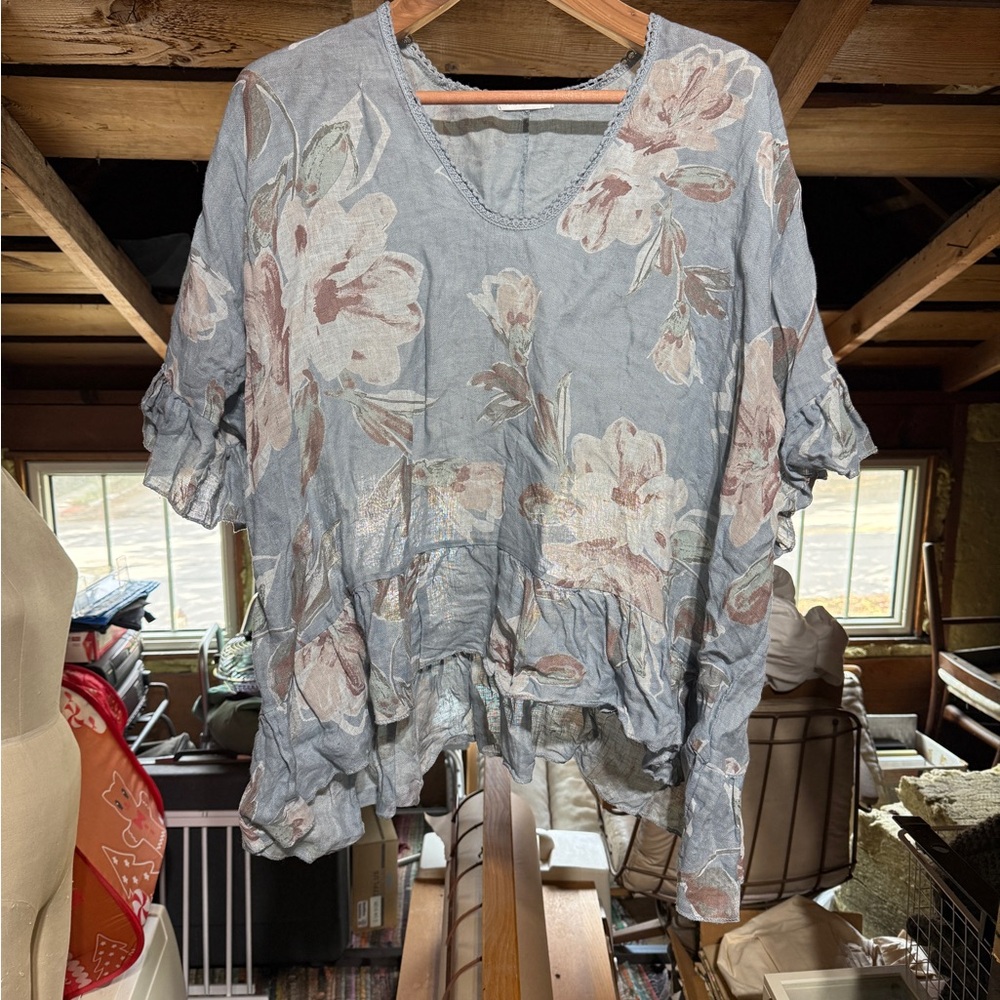 Floral Ruffle Sleeve Women's Top